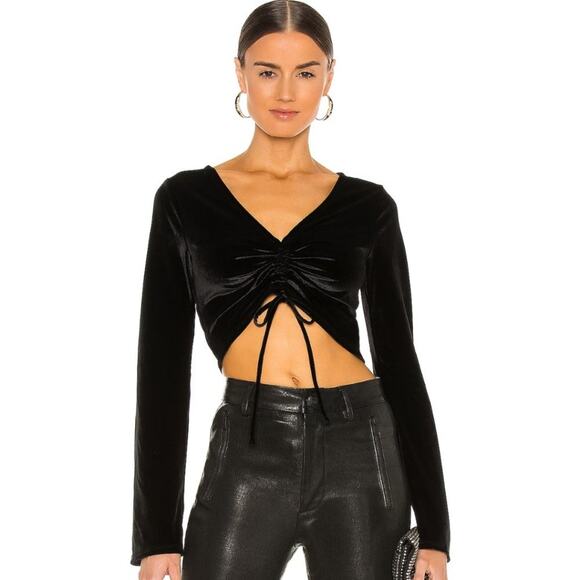 Michael Costello x REVOLVE Ruched Crop Top in Black NWT Size Small - Picture 1 of 3